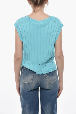 Strickgilet im Distressed-Look mit V-Ausschnitt