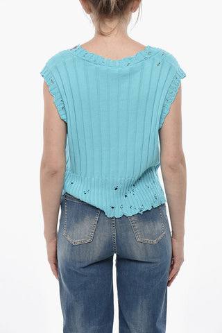 Strickgilet im Distressed-Look mit V-Ausschnitt