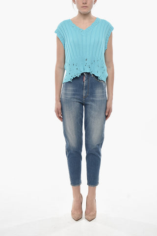 Strickgilet im Distressed-Look mit V-Ausschnitt