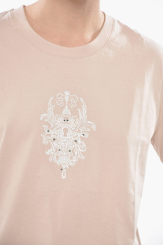 Baumwoll-T-Shirt mit Rundhalsausschnitt, Front Stmpa und Kristallen