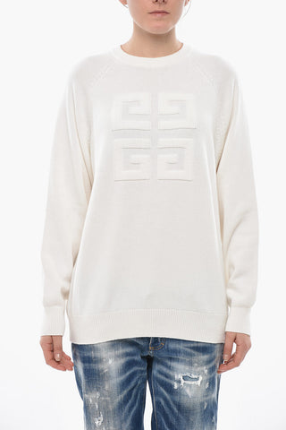 Maglia Girocollo in Cashmere con Logo in Jacquard