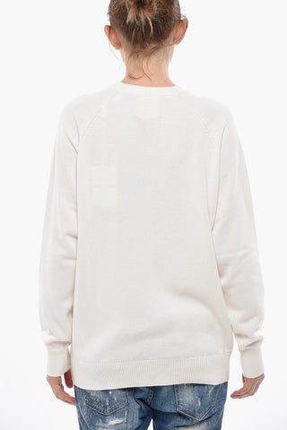 Maglia Girocollo in Cashmere con Logo in Jacquard