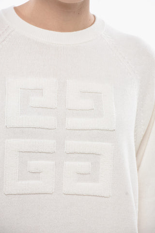 Maglia Girocollo in Cashmere con Logo in Jacquard