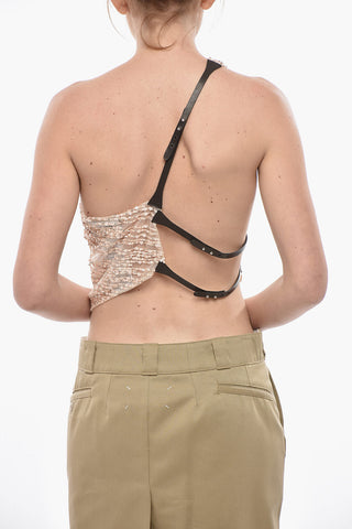 One-Shoulder-Top mit Pailletten- und Strassbesatz