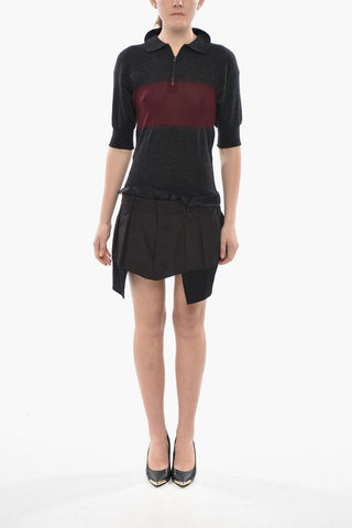 MM1 Wool-Blend Polo Dress with Double-Fabric Skirt