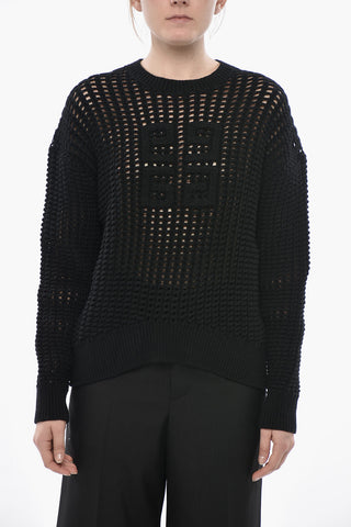 Cashmere-Blend Crochet Sweater with Jacquard Logo