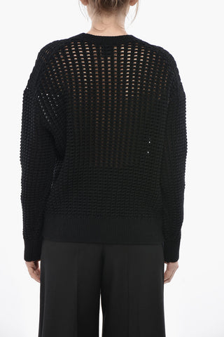 Cashmere-Blend Crochet Sweater with Jacquard Logo
