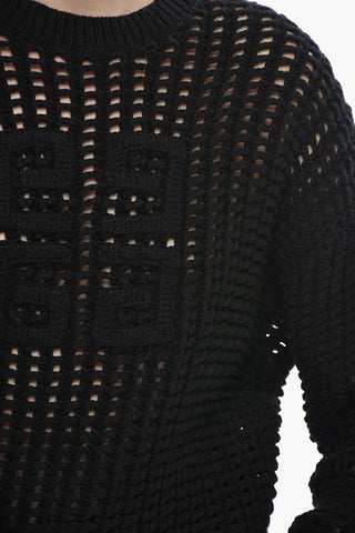 Cashmere-Blend Crochet Sweater with Jacquard Logo