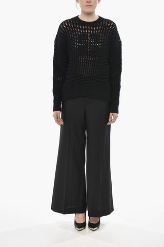Cashmere-Blend Crochet Sweater with Jacquard Logo