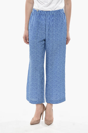 Pure Silk Checked Trousers with Elastic Waist