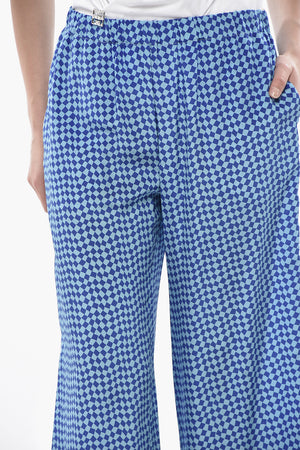 Pure Silk Checked Trousers with Elastic Waist