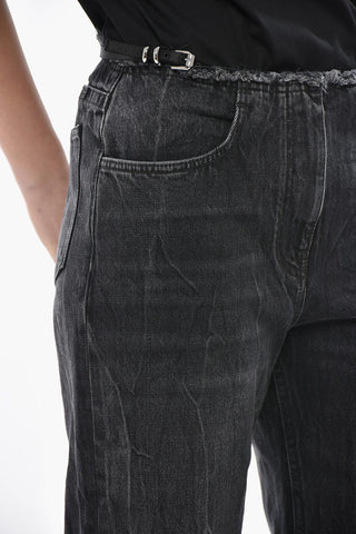 와이드 레그 진 로우 헴 디테일 및 30cm 벨트