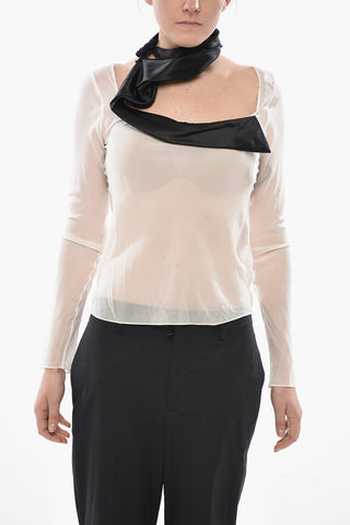 Silk Chiffon Blouse With Contrasting Asymmetric Detail