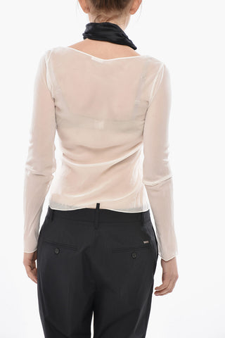 Silk Chiffon Blouse With Contrasting Asymmetric Detail