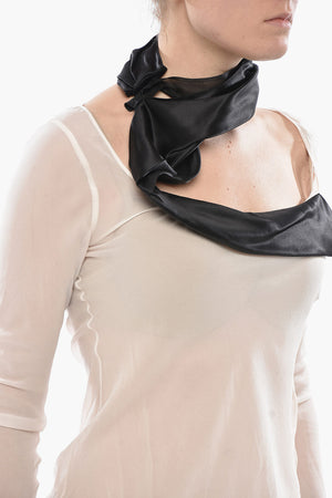 Silk Chiffon Blouse With Contrasting Asymmetric Detail