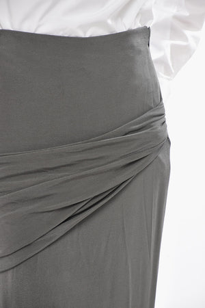 Stretch Viscose Midi Skirt with Front Draping