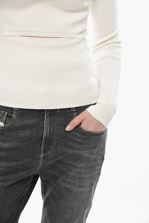 Ribbed Crewneck Top M-PERIS with Cut-Out Detail