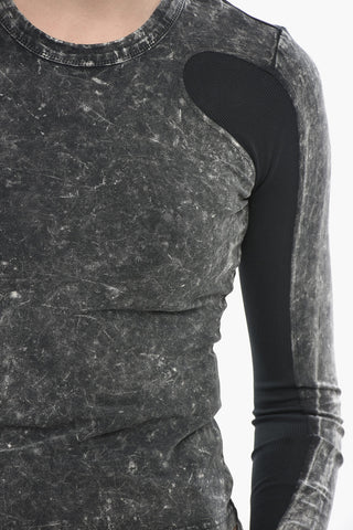 T-Shirt Girocollo T-LASTEK Effetto Marmo a Maniche Lunghe con Inserti a Costine