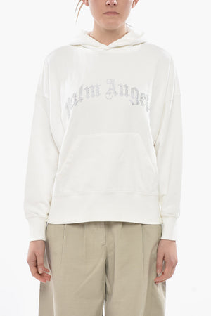 Hooded Sweatshirt CURVED LOGO, Cotton with Crystals
