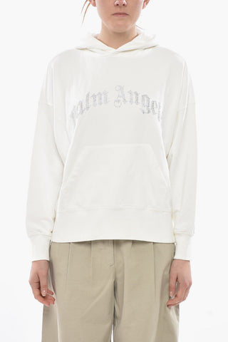 Hooded Sweatshirt CURVED LOGO, Cotton with Crystals