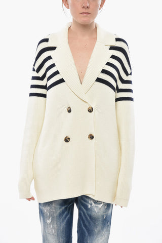 Doppelreihiger Cardigan aus Baumwollmischung mit Streifendetail