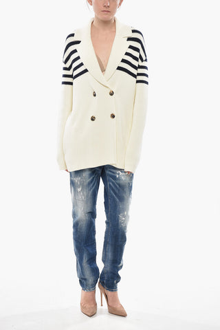 Doppelreihiger Cardigan aus Baumwollmischung mit Streifendetail