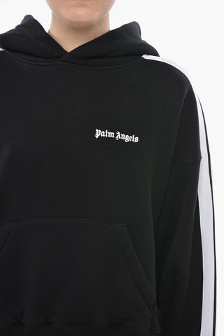 Felpa Hoodie in Cotone Garzato con Banda a Contrasto