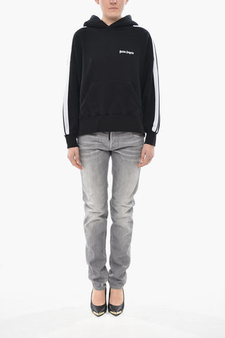 Felpa Hoodie in Cotone Garzato con Banda a Contrasto
