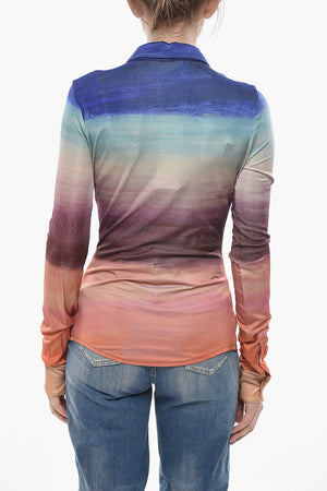 Camicia in Viscosa Stretch con Motivo Degradè