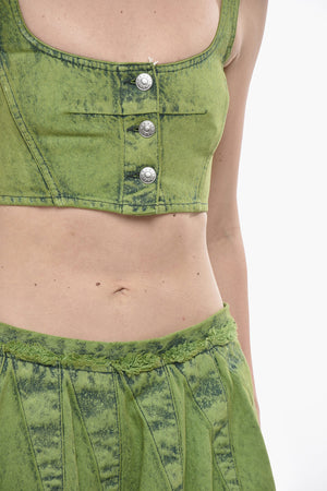 Denim-Bustier-Crop-Top mit Logo-Patch