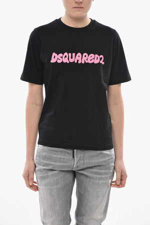 Crewneck T-Shirt EASY FIT in Solid Color with Printed Logo