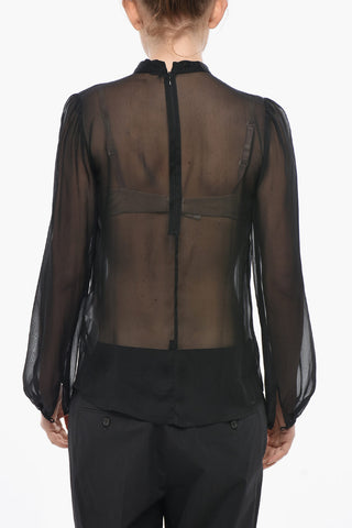 Sheer Tie-Neck Blouse with Long Sleeves