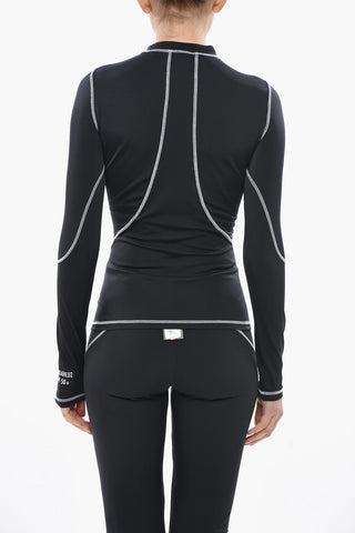 BEACHWEAR T-Shirt in Tessuto Stretch a Maniche Lunghe con Cuciture a Vista