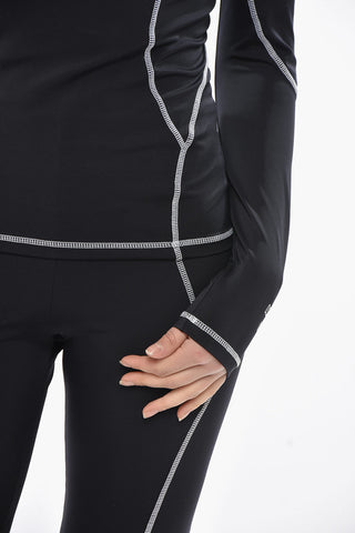 BEACHWEAR T-Shirt in Tessuto Stretch a Maniche Lunghe con Cuciture a Vista
