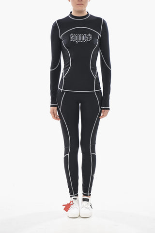 BEACHWEAR T-Shirt in Tessuto Stretch a Maniche Lunghe con Cuciture a Vista