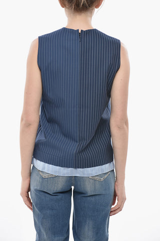 Top Gessato in Lana Vergine con Zip Posteriore