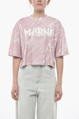 Crop-T-Shirt Aus Bedruckter Baumwolle Mit Bedrucktem Logo