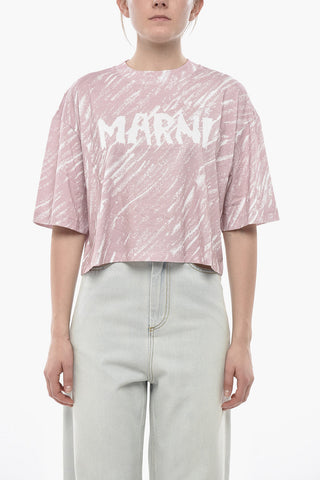 Crop-T-Shirt Aus Bedruckter Baumwolle Mit Bedrucktem Logo