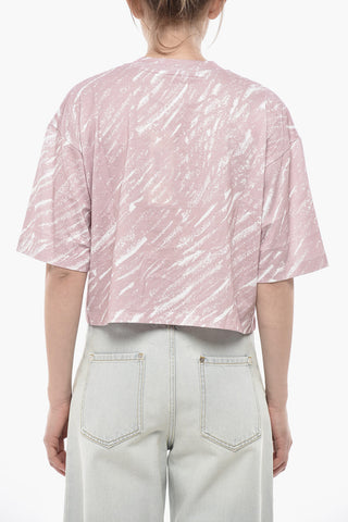 Crop-T-Shirt Aus Bedruckter Baumwolle Mit Bedrucktem Logo