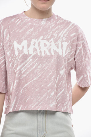 Crop-T-Shirt Aus Bedruckter Baumwolle Mit Bedrucktem Logo