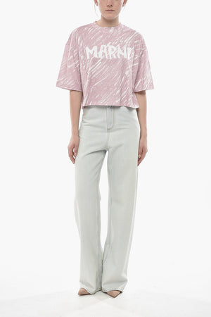 T-Shirt Crop in Cotone Stampato con Logo Stampato