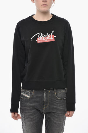 Brushed Cotton Crewneck Sweatshirt F-REGGY-BLIN With Logo Embellished With Rhinestones