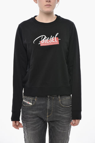 Brushed Cotton Crewneck Sweatshirt F-REGGY-BLIN With Logo Embellished With Rhinestones