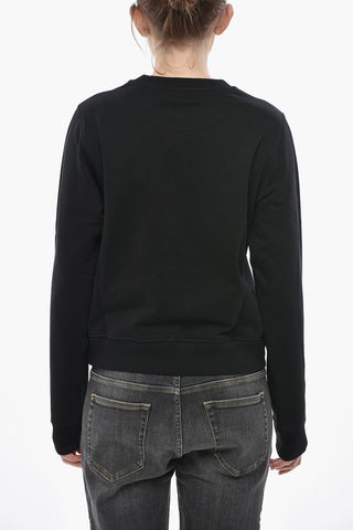 Brushed Cotton Crewneck Sweatshirt F-REGGY-BLIN With Logo Embellished With Rhinestones