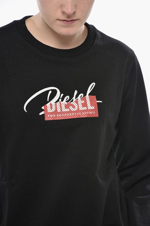 Brushed Cotton Crewneck Sweatshirt F-REGGY-BLIN With Logo Embellished With Rhinestones