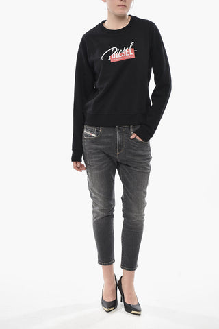 Brushed Cotton Crewneck Sweatshirt F-REGGY-BLIN With Logo Embellished With Rhinestones