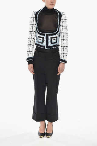 Cropped-Fit Bustier Jacket with Balcony Neckline