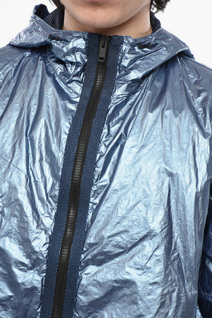 Giacca a Vento in Nylon Lamè con Zip Frontale a Contrasto