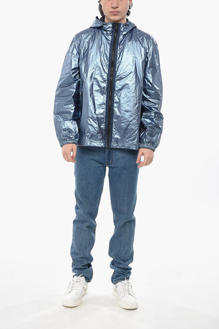 Lamé-Nylon-Windjacke mit kontrastierendem Frontreißverschluss