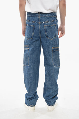 Jeans Cargo Straight Fit in Denim Lavaggio Medio 21cm